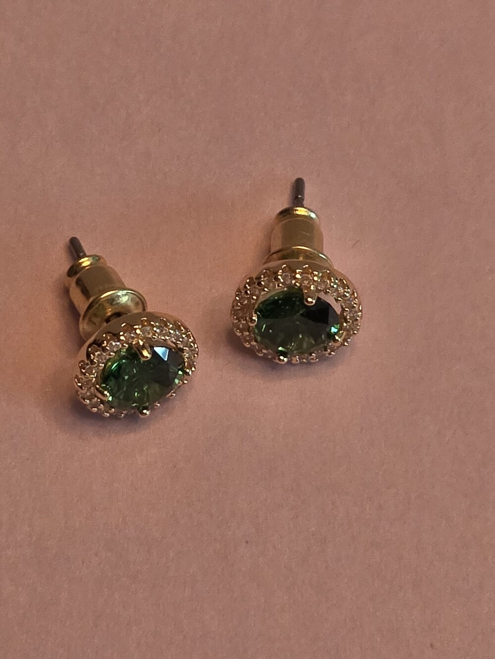 Gold-Plated Green Crystal Halo Stud Earrings - Women Jewelry